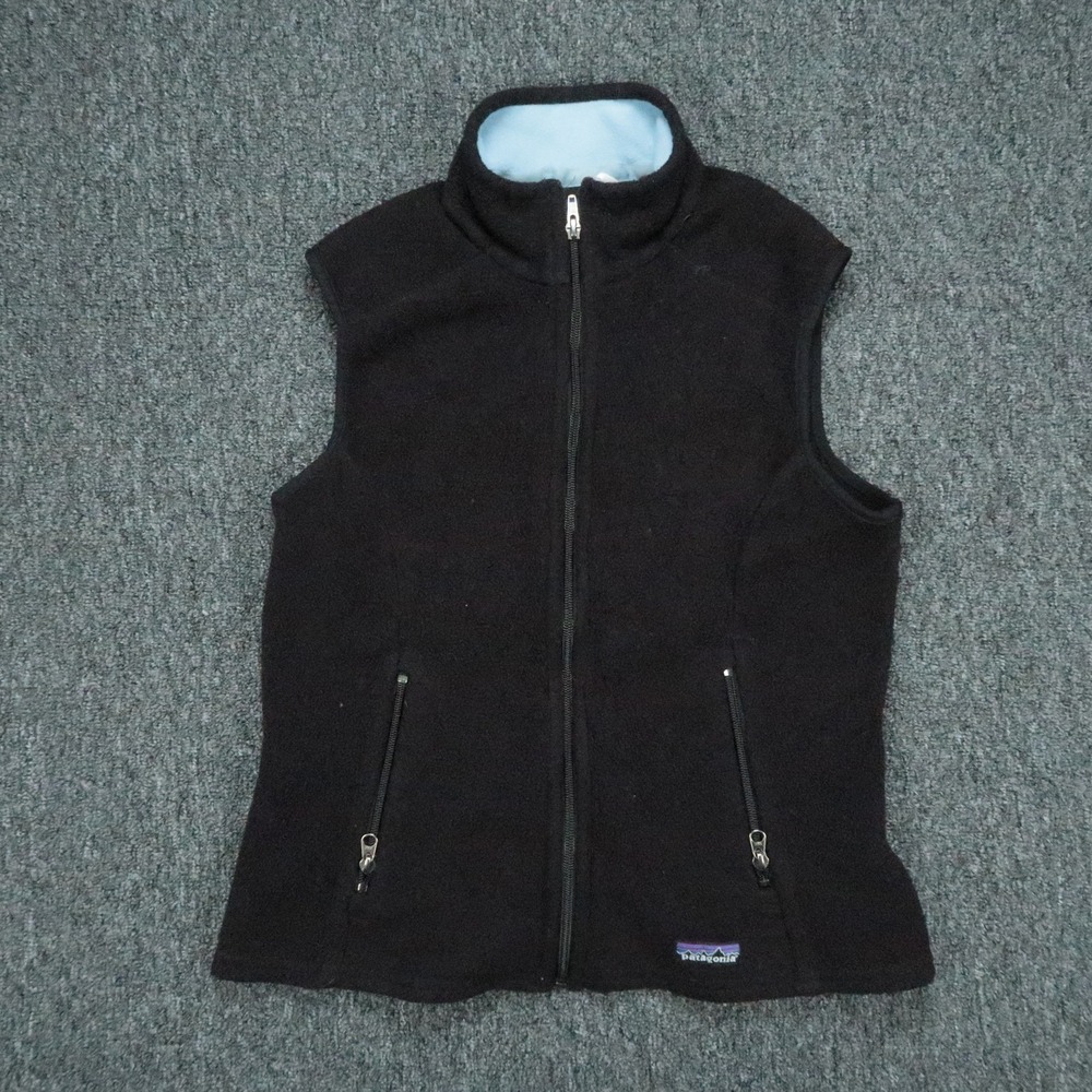 Patagonia Vest Womens Small Black Synchilla Full Zip Pockets Hiking Outdoor